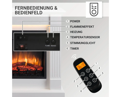 Elektrisches Kaminfeuer Balderia Ladina weiß 2000 Watt inkl. Fernbedienung - Image 5