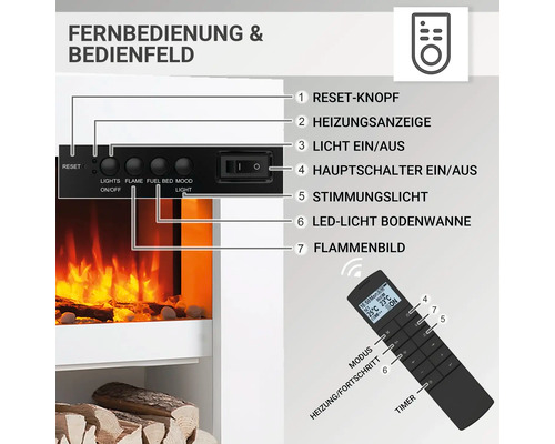 Elektrisches Kaminfeuer Balderia Naran weiß 2000 Watt inkl. Fernbedienung - Image 6